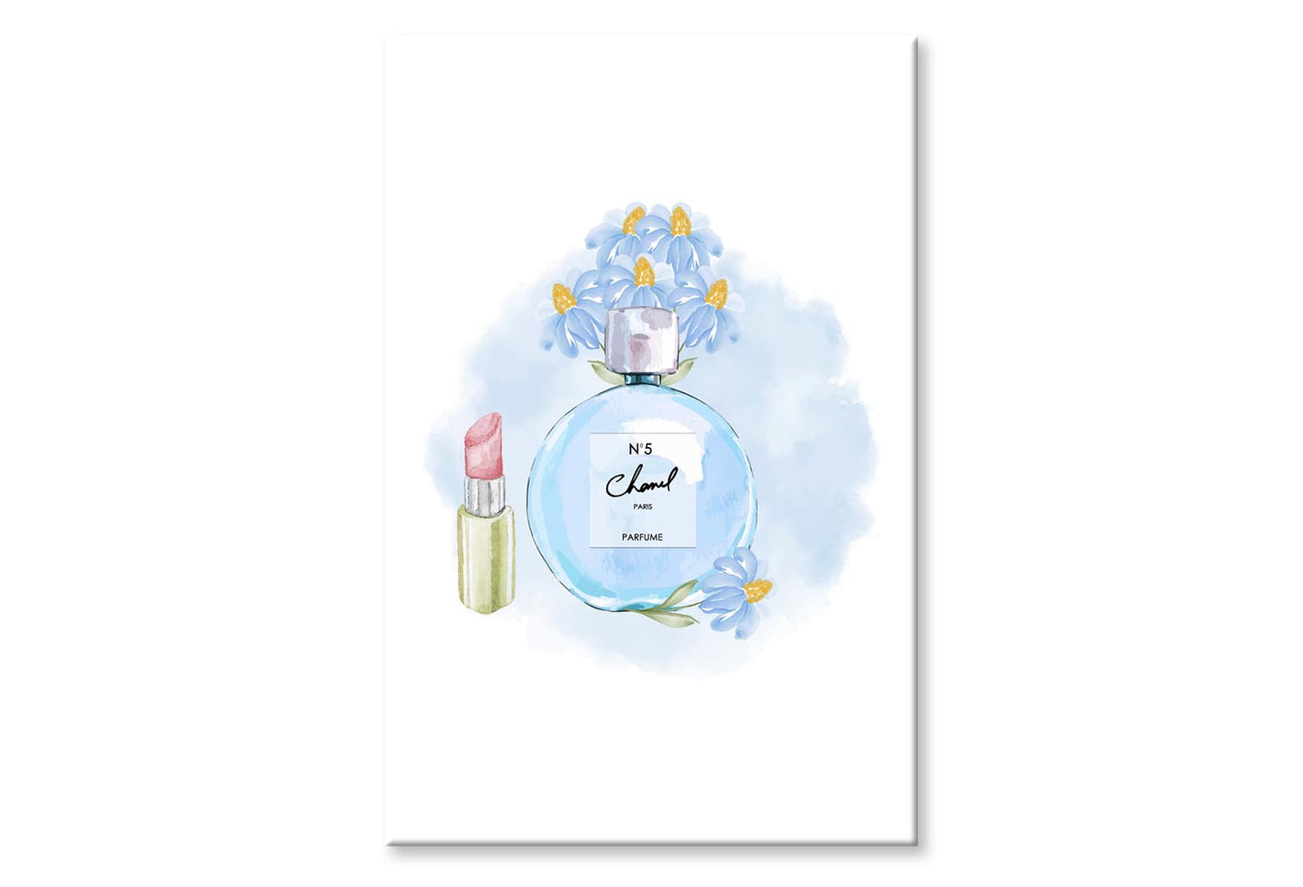 Light Blue Perfume with Lipstick Wall Art Limited Edition High Quality Print Stretched Canvas None