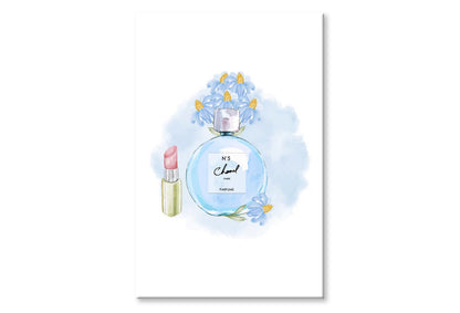 Light Blue Perfume with Lipstick Wall Art Limited Edition High Quality Print Stretched Canvas None