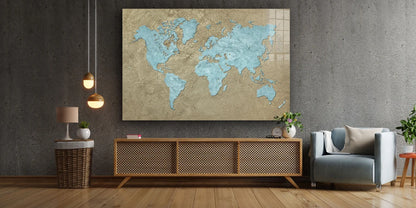 Vintage Blue World Map UV Direct Aluminum Print Australian Made Quality