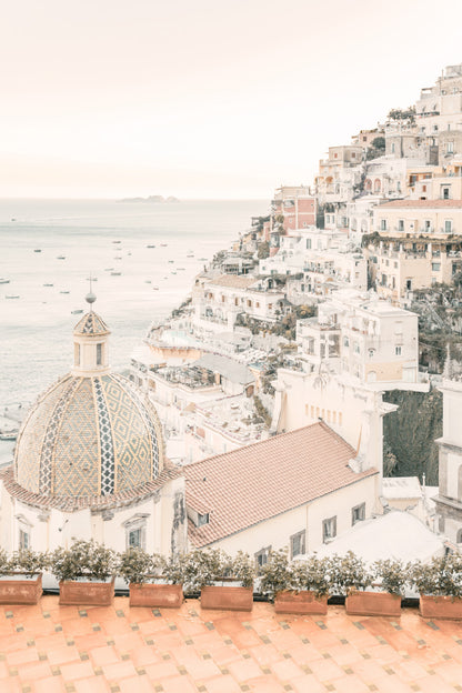 Sea & Houses Skyline Faded Photograph Glass Framed Wall Art, Ready to Hang Quality Print