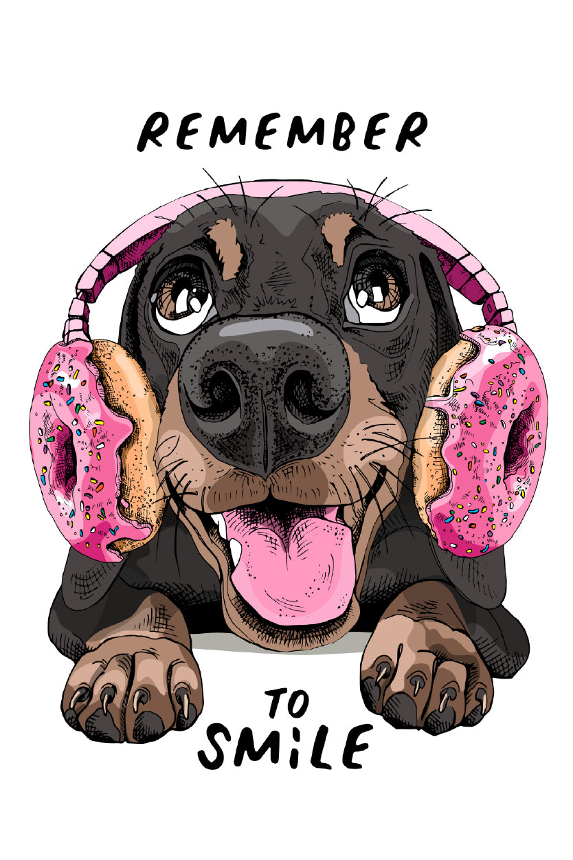 Smile Puppy Dog Pink Donut Headphones 60x90cm Metal Print Ready to Hang