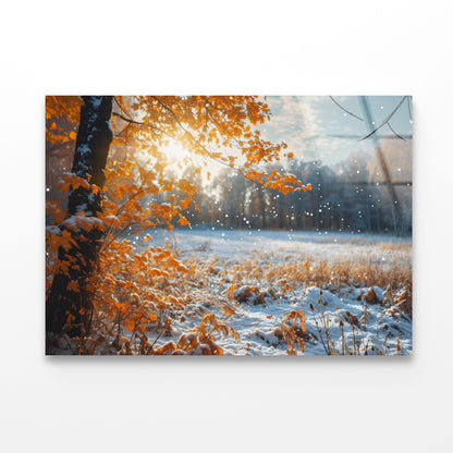 Winter with Autumn Leaves Acrylic Glass Print Tempered Glass Wall Art 100% Made in Australia Ready to Hang