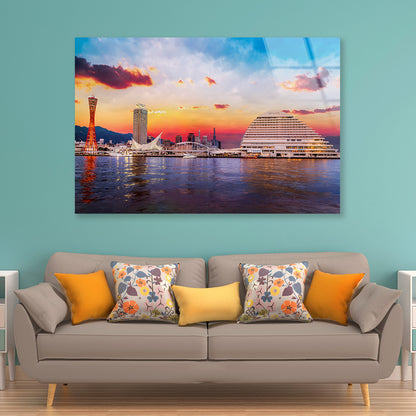 Skyline of Kobe with Evening Sky Acrylic Glass Print Tempered Glass Wall Art 100% Made in Australia Ready to Hang