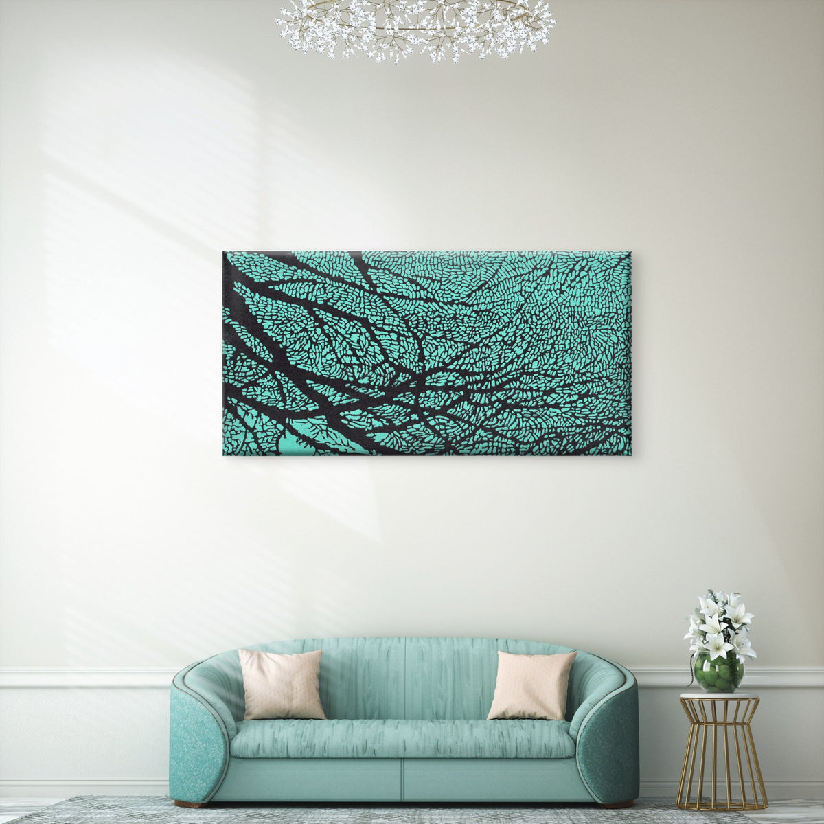 Teal Organic Cellular Pattern Wall Art Canvas Office Home Room Framed 120x60cm