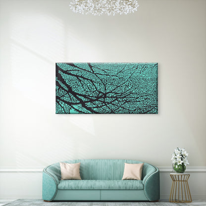 Teal Organic Cellular Pattern Wall Art Canvas Office Home Room Framed 120x60cm