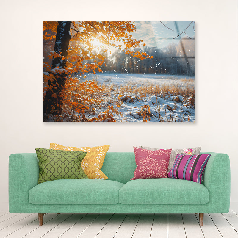 Winter with Autumn Leaves Acrylic Glass Print Tempered Glass Wall Art 100% Made in Australia Ready to Hang