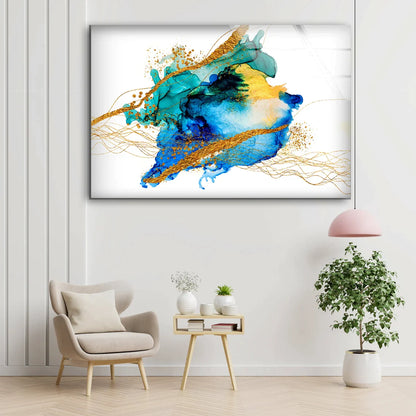 Blue Gold Abstract UV Direct Aluminum Print Australian Made Quality