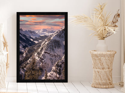 Maroon Bells & Vibrant Sunset Glass Framed Wall Art, Ready to Hang Quality Print Without White Border Black