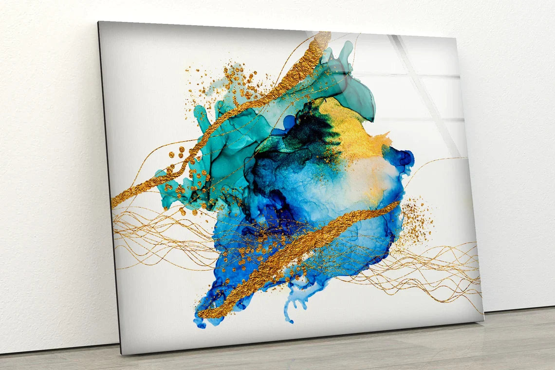 Blue Gold Abstract UV Direct Aluminum Print Australian Made Quality