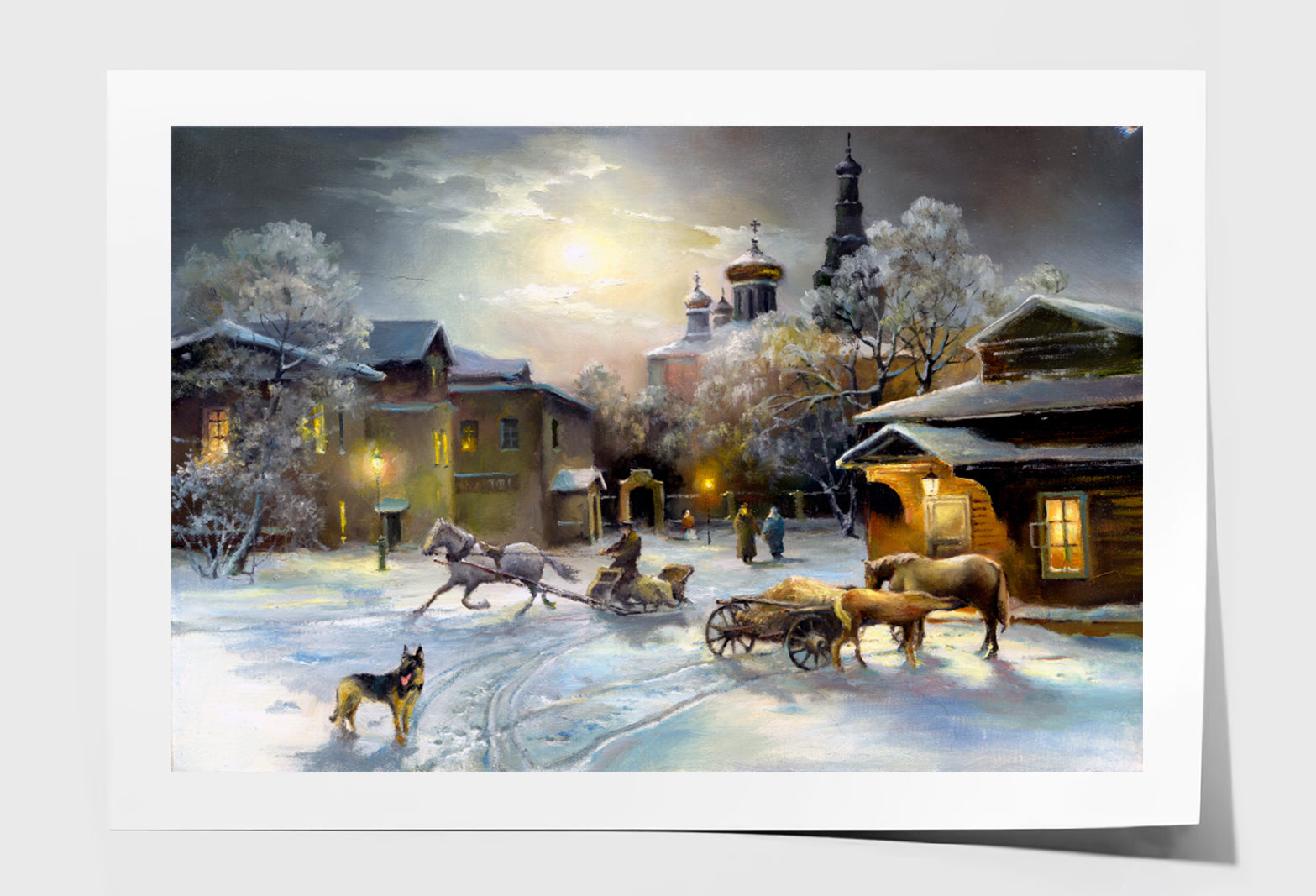 Rural Winter Village Oil Painting Wall Art Limited Edition High Quality Print Unframed Roll Canvas None