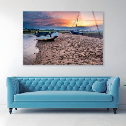 Boats on the Aln Estuary at Sunset Acrylic Glass Print Tempered Glass Wall Art 100% Made in Australia Ready to Hang