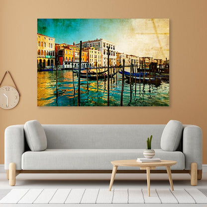 Boat On Lake Amazing Venice - Artwork in Painting Style Acrylic Glass Print Tempered Glass Wall Art 100% Made in Australia Ready to Hang