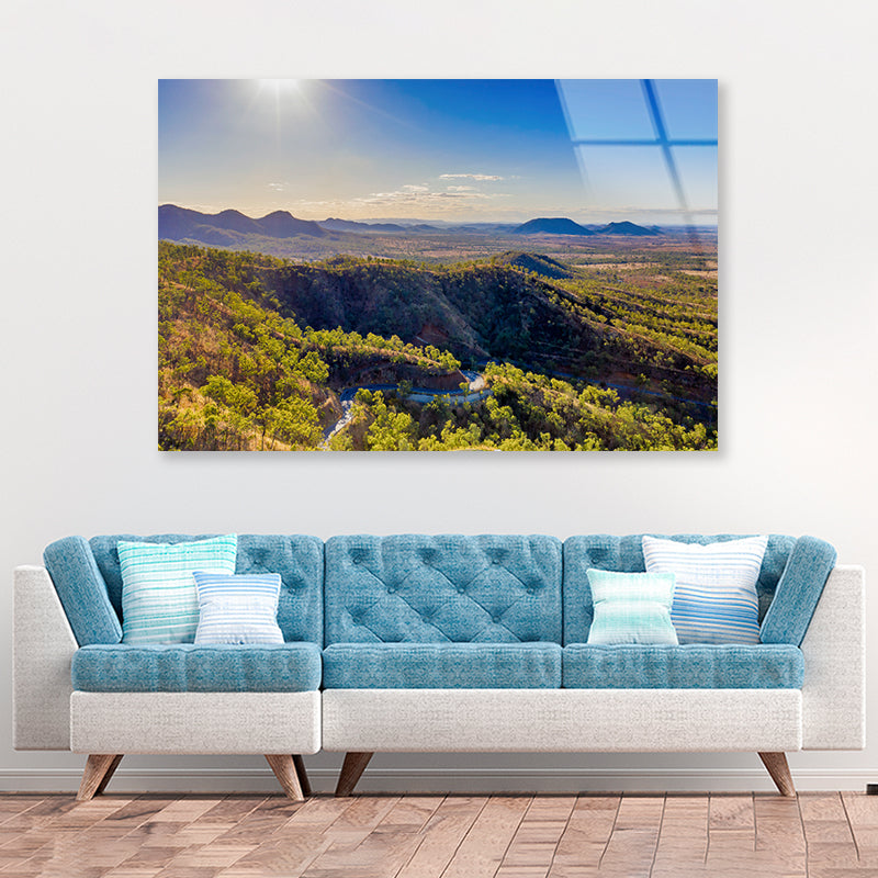 A River Flowing Through a Valley with Mountains Acrylic Glass Print Tempered Glass Wall Art 100% Made in Australia Ready to Hang