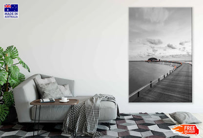 Wooden Pier Villas on Sea B&W Photograph 60x90cm Print 100% Australian Made