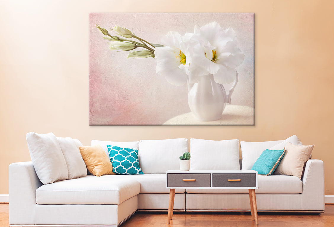 White Flowers in Vase Wall Art Decor 100% Australian Made