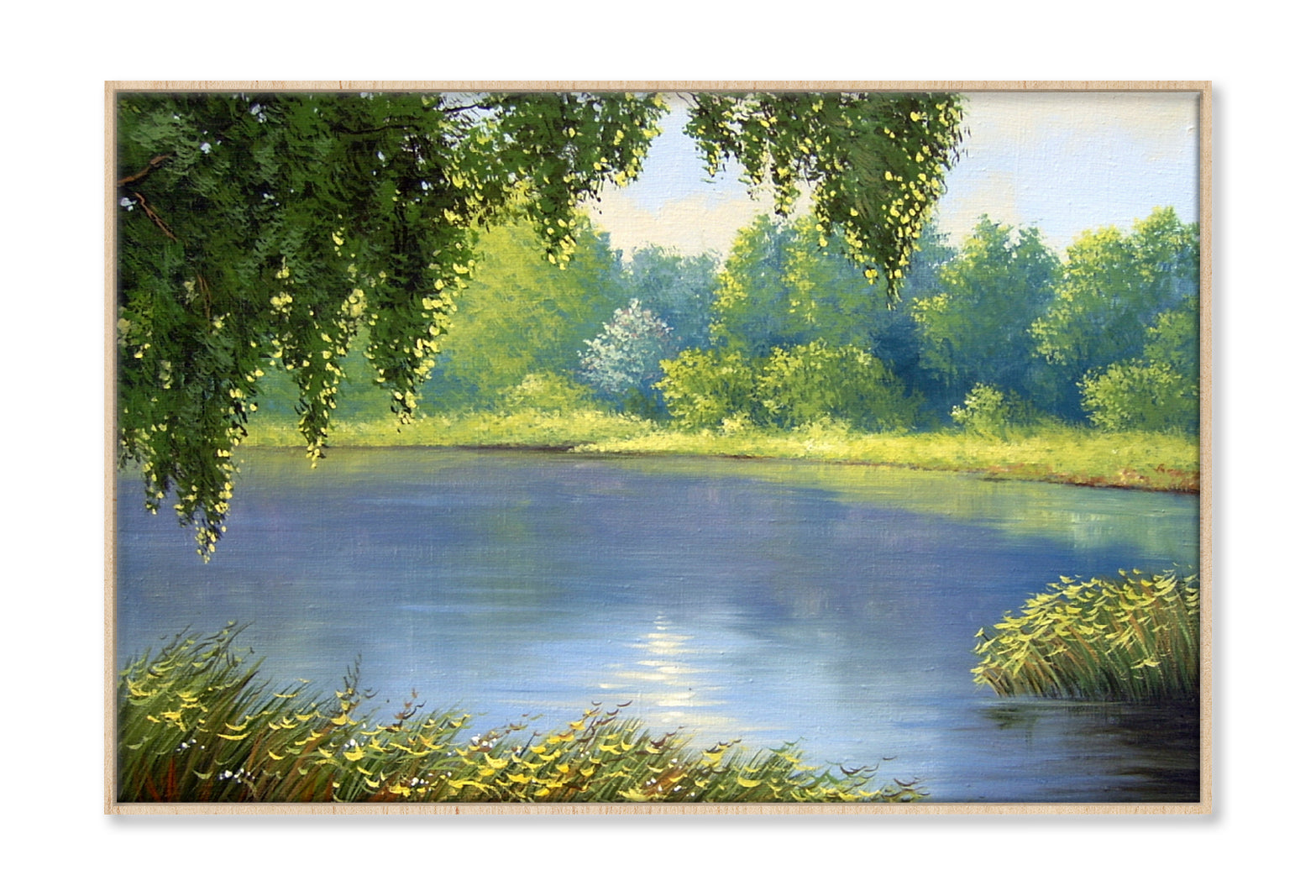 Green Plants on River & Forest Oil Painting Wall Art Limited Edition High Quality Print Canvas Box Framed Natural