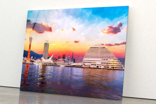 Skyline of Kobe with Evening Sky Acrylic Glass Print Tempered Glass Wall Art 100% Made in Australia Ready to Hang