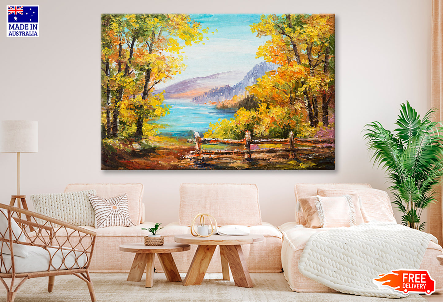 Autumn Forest near Mountain Lake Watercolor Painting Wall Art Limited Edition High Quality Print