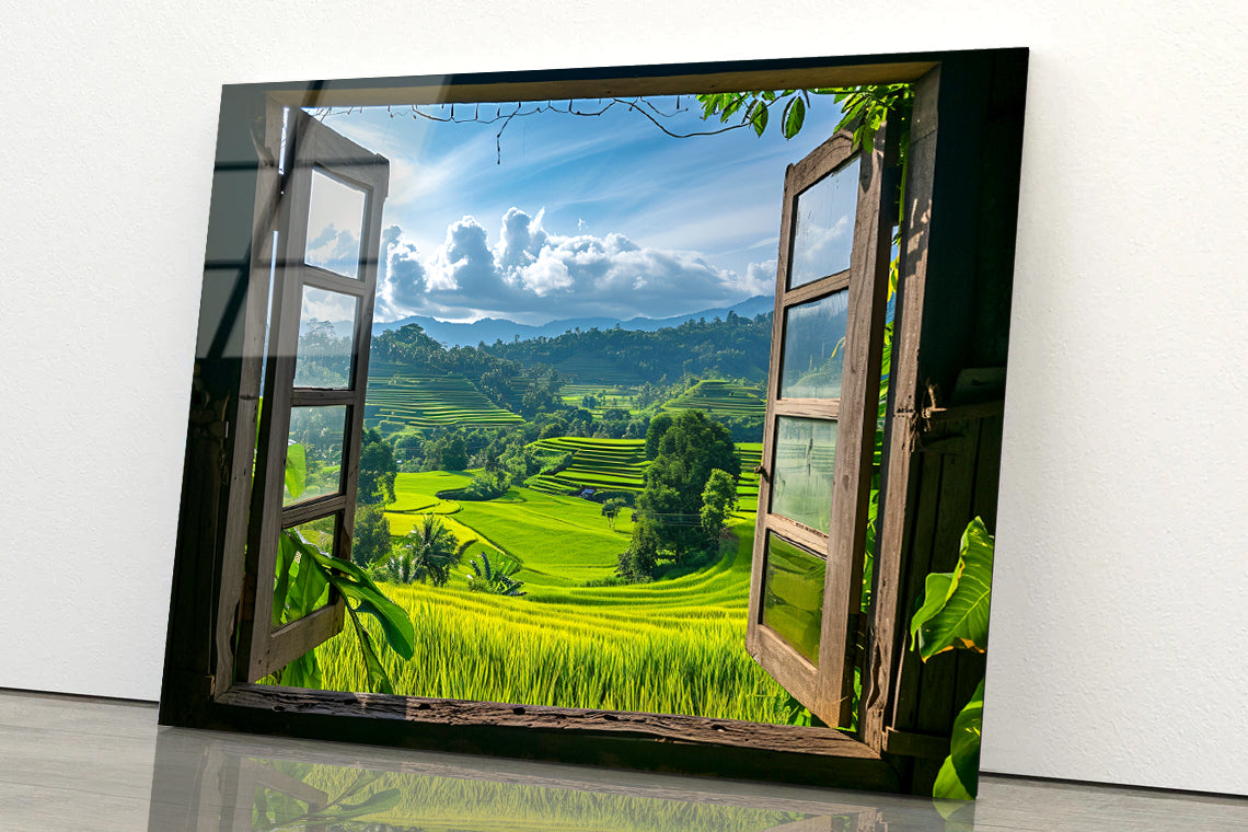 View of a Green Field through a Window Acrylic Glass Print Tempered Glass Wall Art 100% Made in Australia Ready to Hang