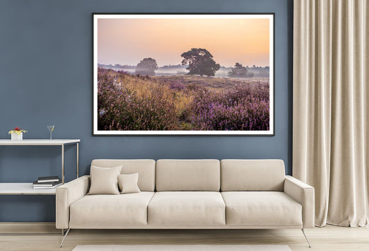 Serene Field of Beautiful Purple Flowers with Trees Home Decor Premium Quality Poster Print Choose Your Sizes