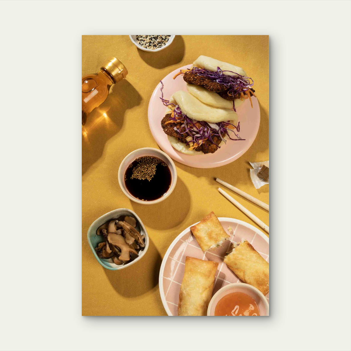 Asian Bao Buns Spring Rolls 40x60cm Metal Print Ready to Hang