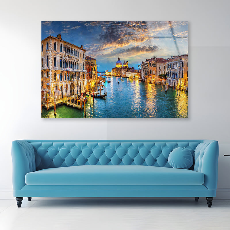 Canal with Buildings & Sky Acrylic Glass Print Tempered Glass Wall Art 100% Made in Australia Ready to Hang