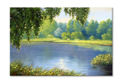 Green Plants on River & Forest Oil Painting Wall Art Limited Edition High Quality Print Stretched Canvas None