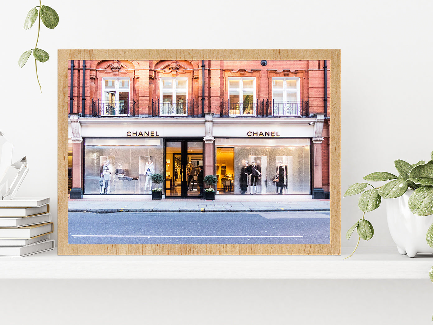 Fashion Store View in New Bond Street Photograph Glass Framed Wall Art, Ready to Hang Quality Print Without White Border Oak