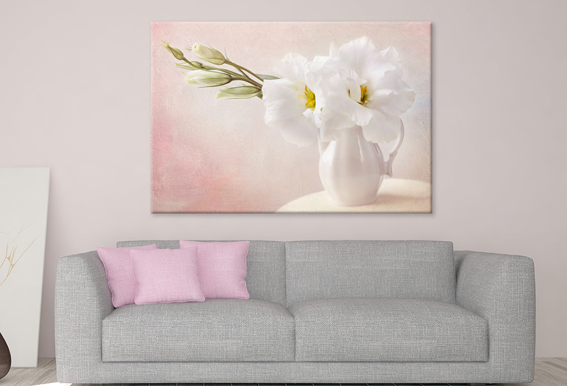 White Flowers in Vase Wall Art Decor 100% Australian Made