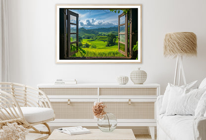 View of a Green Field through a Window Home Decor Premium Quality Poster Print Choose Your Sizes