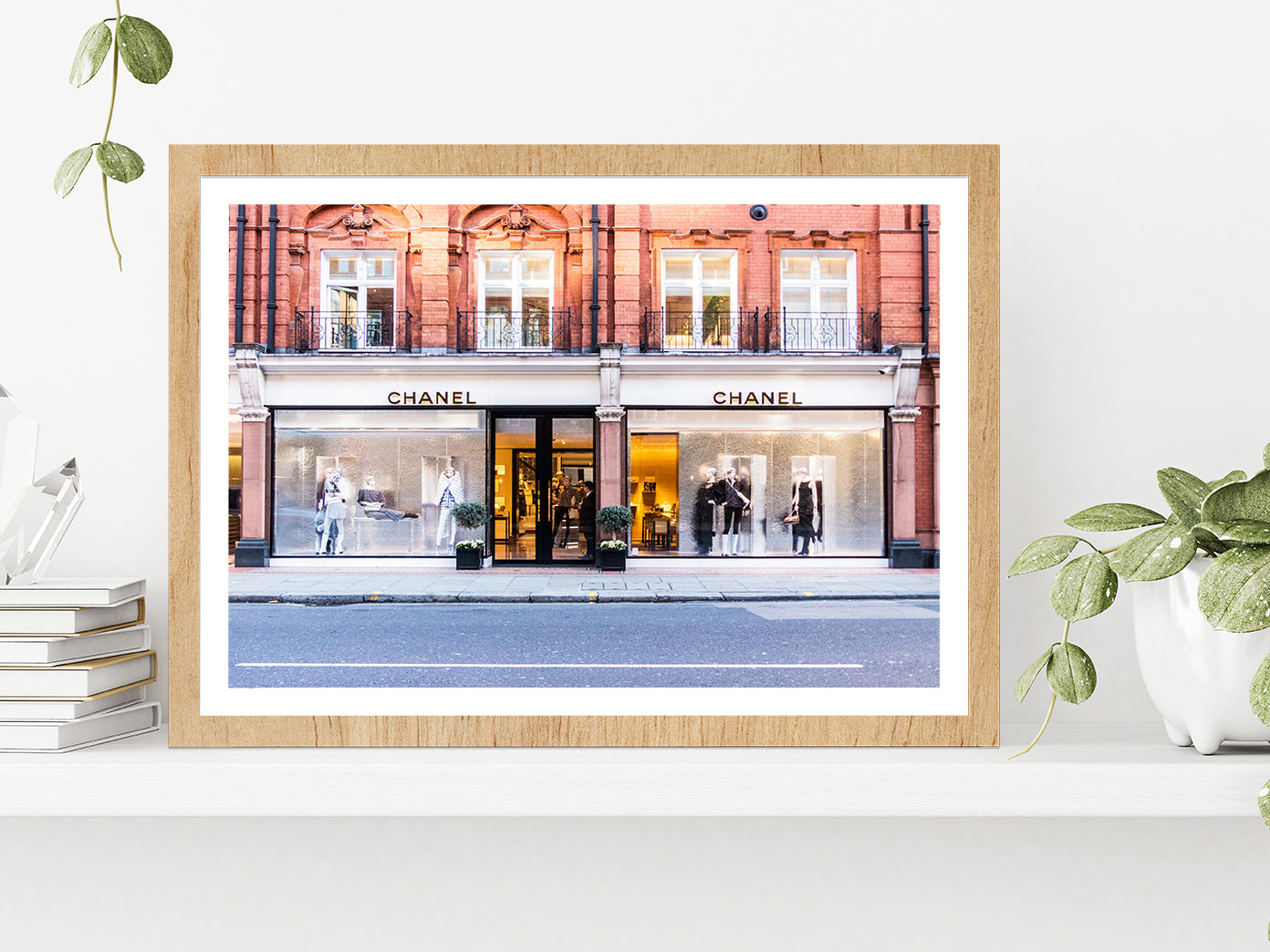 Fashion Store View in New Bond Street Photograph Glass Framed Wall Art, Ready to Hang Quality Print With White Border Oak