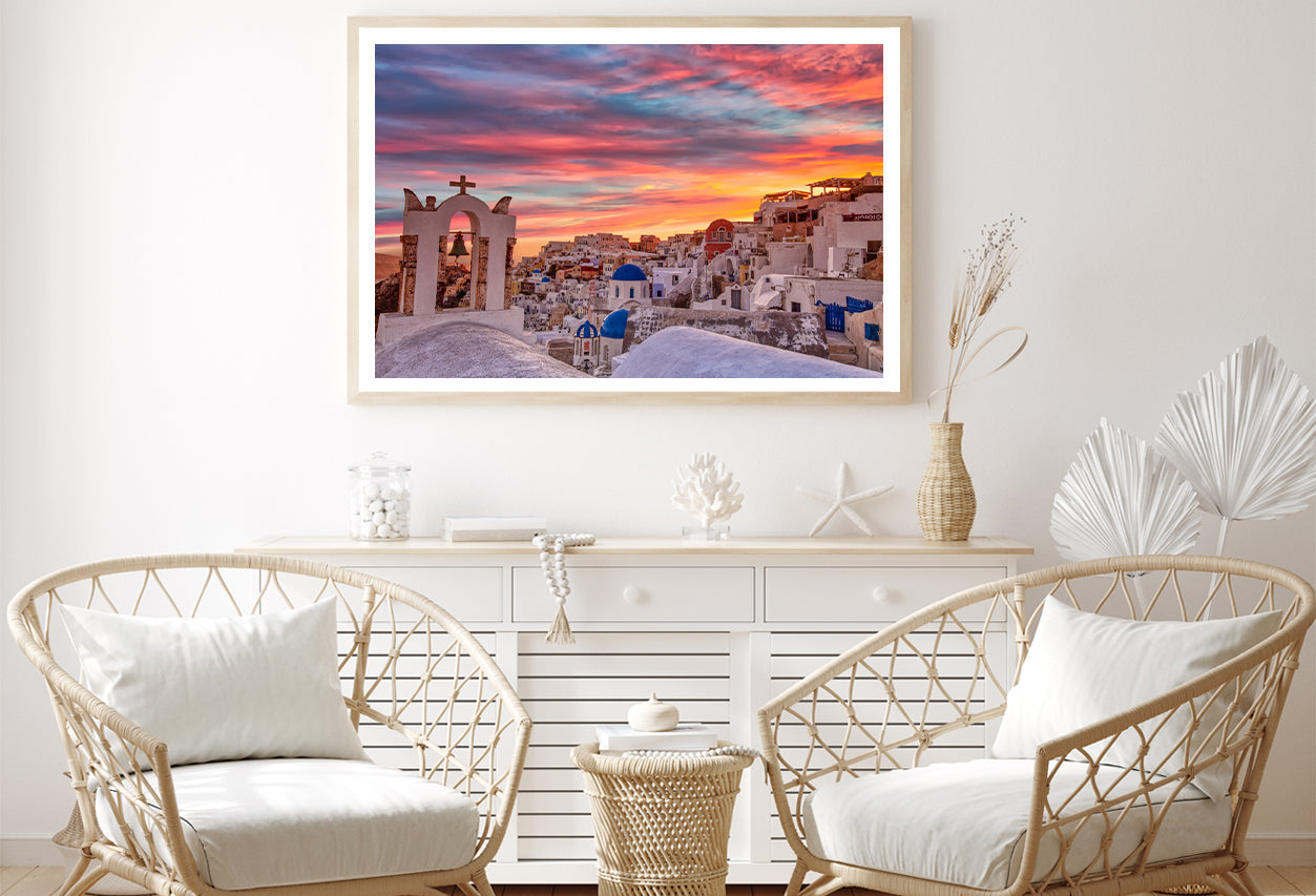 Santorini In Greece with Sunset Home Decor Premium Quality Poster Print Choose Your Sizes