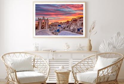 Santorini In Greece with Sunset Home Decor Premium Quality Poster Print Choose Your Sizes