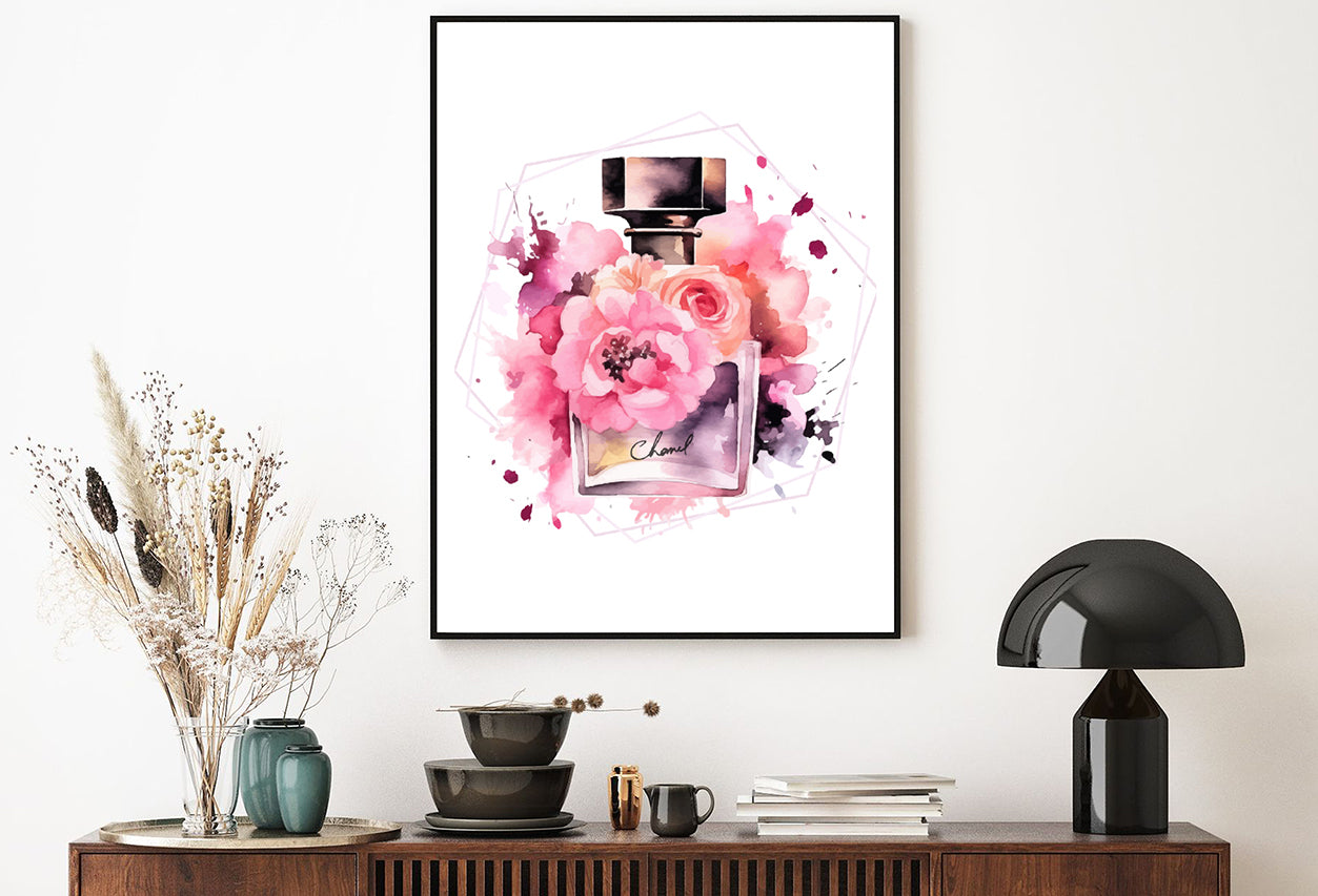 Pink Beige Flowers & Perfume Home Decor Premium Quality Poster Print Choose Your Sizes