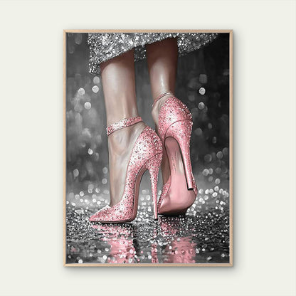 Woman Holding Disco Ball in Pink Heels Fashion Home Decor Premium Quality Poster Print Choose Your Sizes