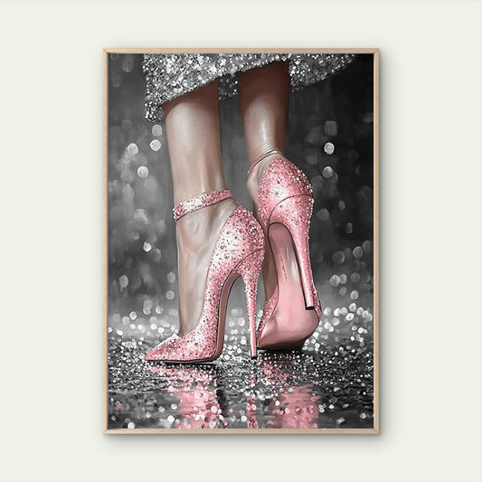 Woman Holding Disco Ball in Pink Heels Fashion Home Decor Premium Quality Poster Print Choose Your Sizes