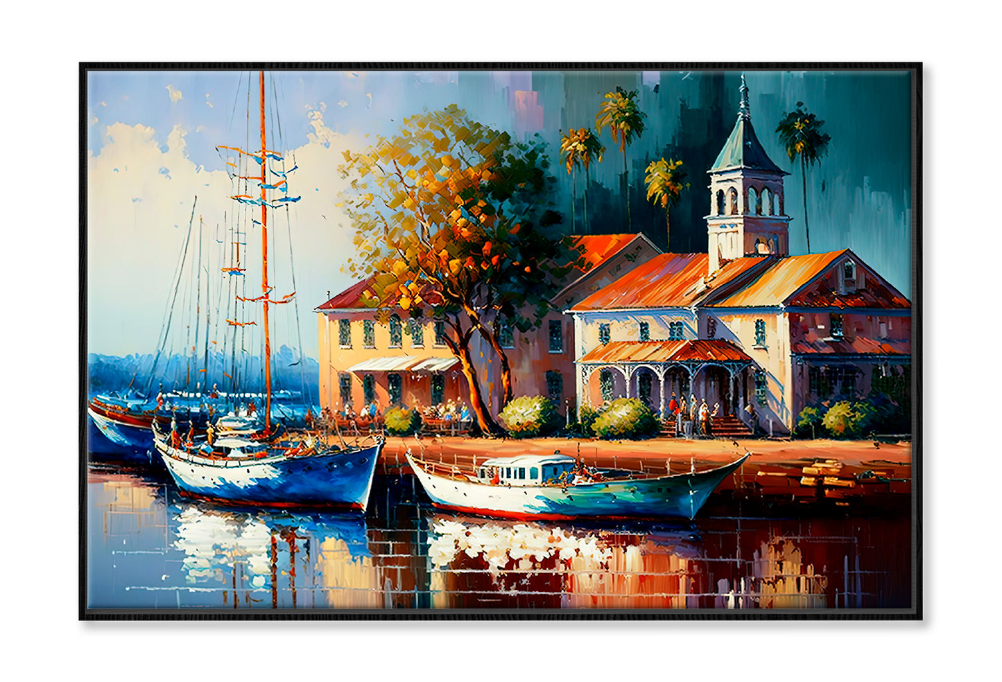 Cityscape View Inspired From Marina Australia Oil Painting Limited Edition High Quality Print Canvas Box Framed Black