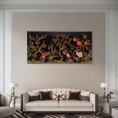 Chinoiserie Crane Bird Pattern Wall Art Canvas Office Home Room Framed 120x60cm