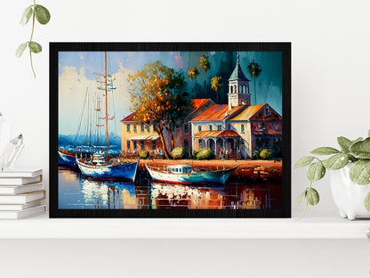 Cityscape View Inspired From Marina Australia Glass Framed Wall Art, Ready to Hang Quality Print Without White Border Black