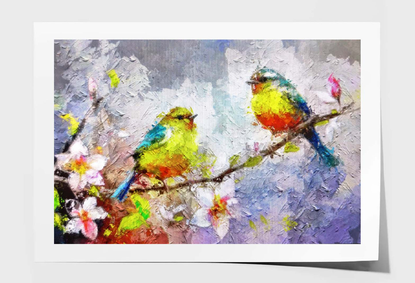 Painting Of Bird and Spring Flower Wall Art Limited Edition High Quality Print