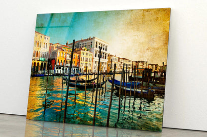 Boat On Lake Amazing Venice - Artwork in Painting Style Acrylic Glass Print Tempered Glass Wall Art 100% Made in Australia Ready to Hang