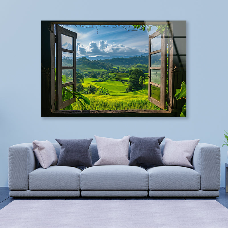 View of a Green Field through a Window Acrylic Glass Print Tempered Glass Wall Art 100% Made in Australia Ready to Hang