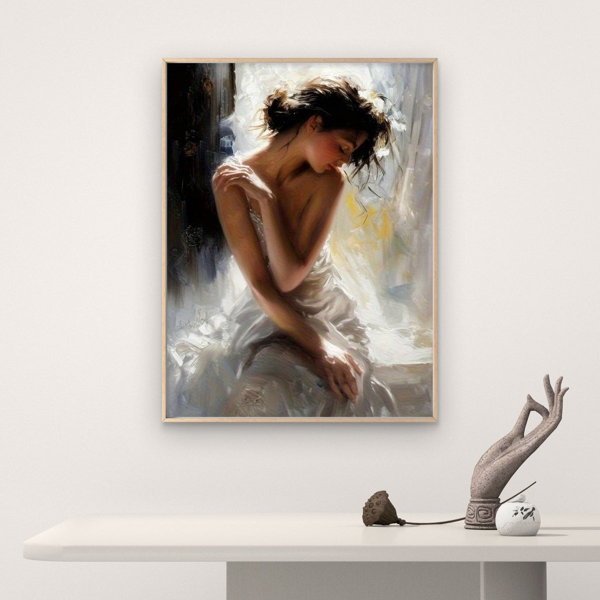 Woman White Dress Oil Painting Fashion Home Decor Premium Quality Poster Print Choose Your Sizes