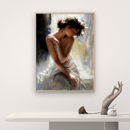 Woman White Dress Oil Painting Fashion Home Decor Premium Quality Poster Print Choose Your Sizes
