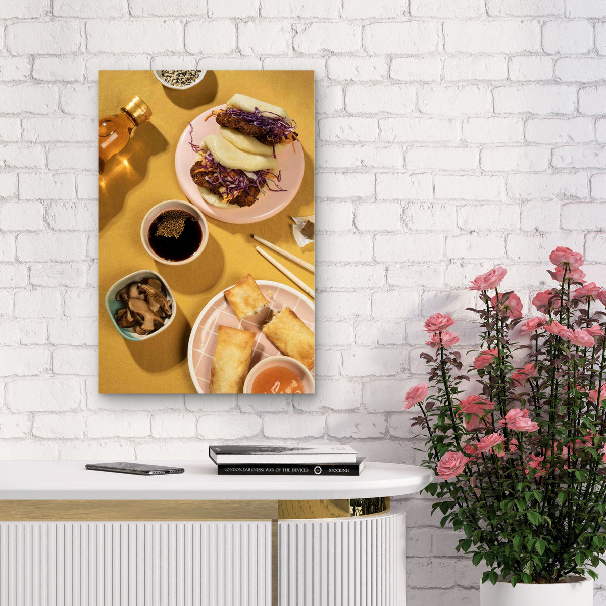 Asian Bao Buns Spring Rolls 40x60cm Metal Print Ready to Hang