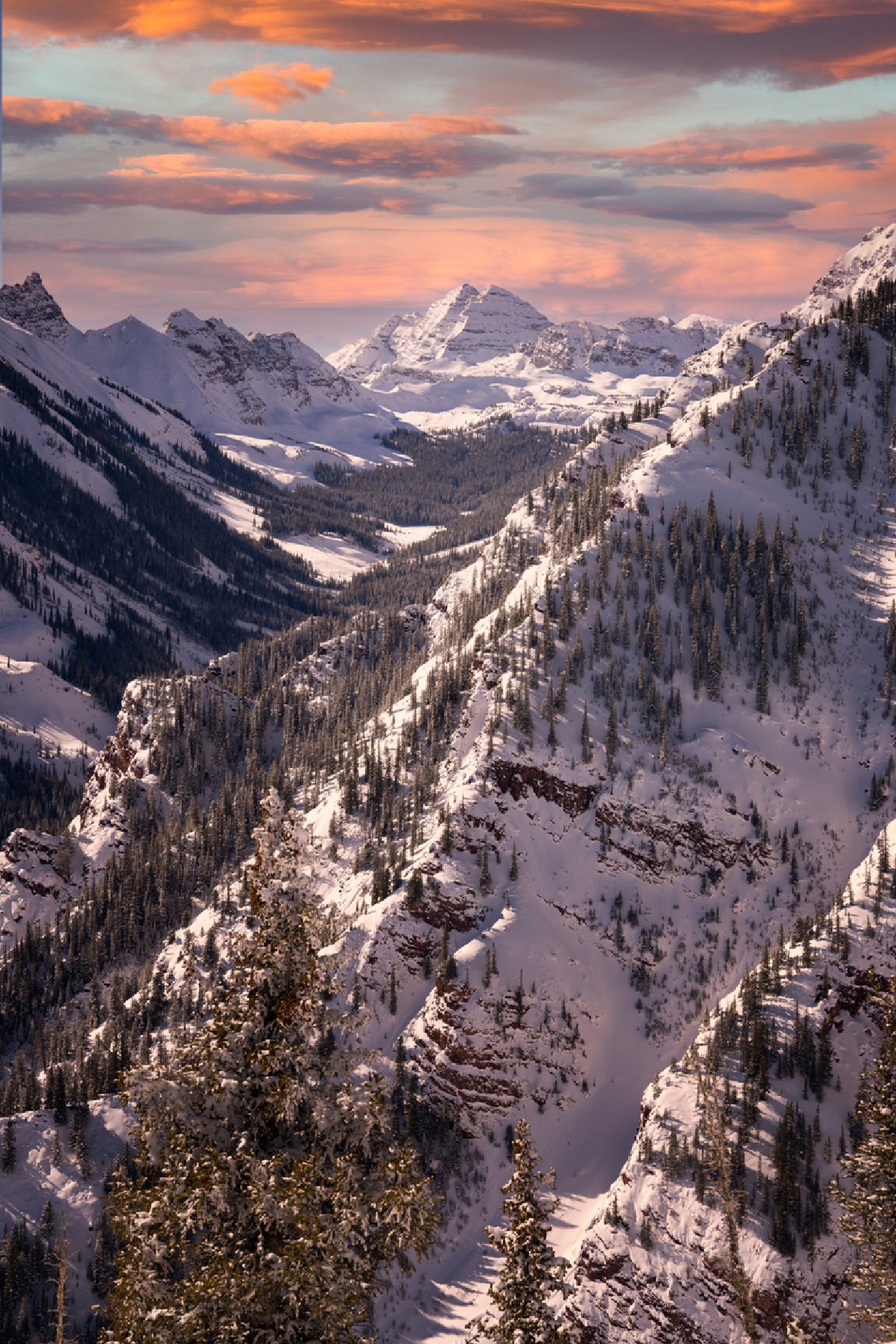 Maroon Bells & Vibrant Sunset Glass Framed Wall Art, Ready to Hang Quality Print