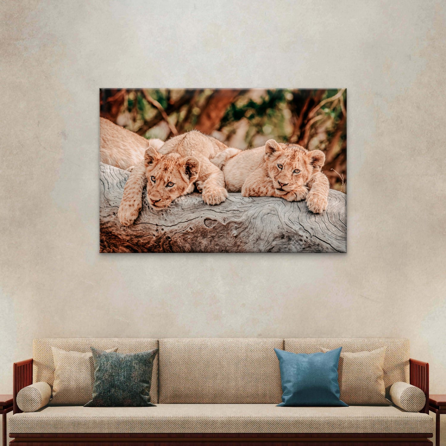 African Safari Lion Cub Neutral Toned Wild Animals Wall Art Decor 100% Australian Made