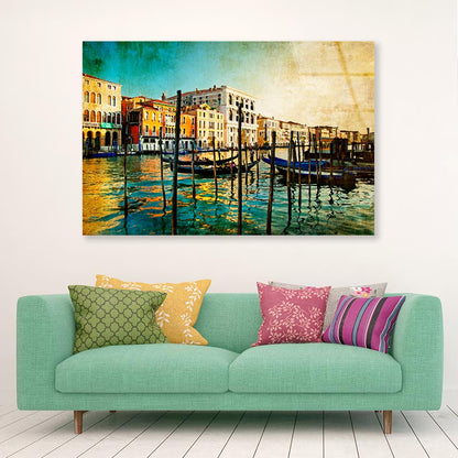 Boat On Lake Amazing Venice - Artwork in Painting Style Acrylic Glass Print Tempered Glass Wall Art 100% Made in Australia Ready to Hang