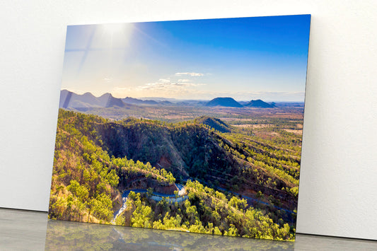 A River Flowing Through a Valley with Mountains Acrylic Glass Print Tempered Glass Wall Art 100% Made in Australia Ready to Hang