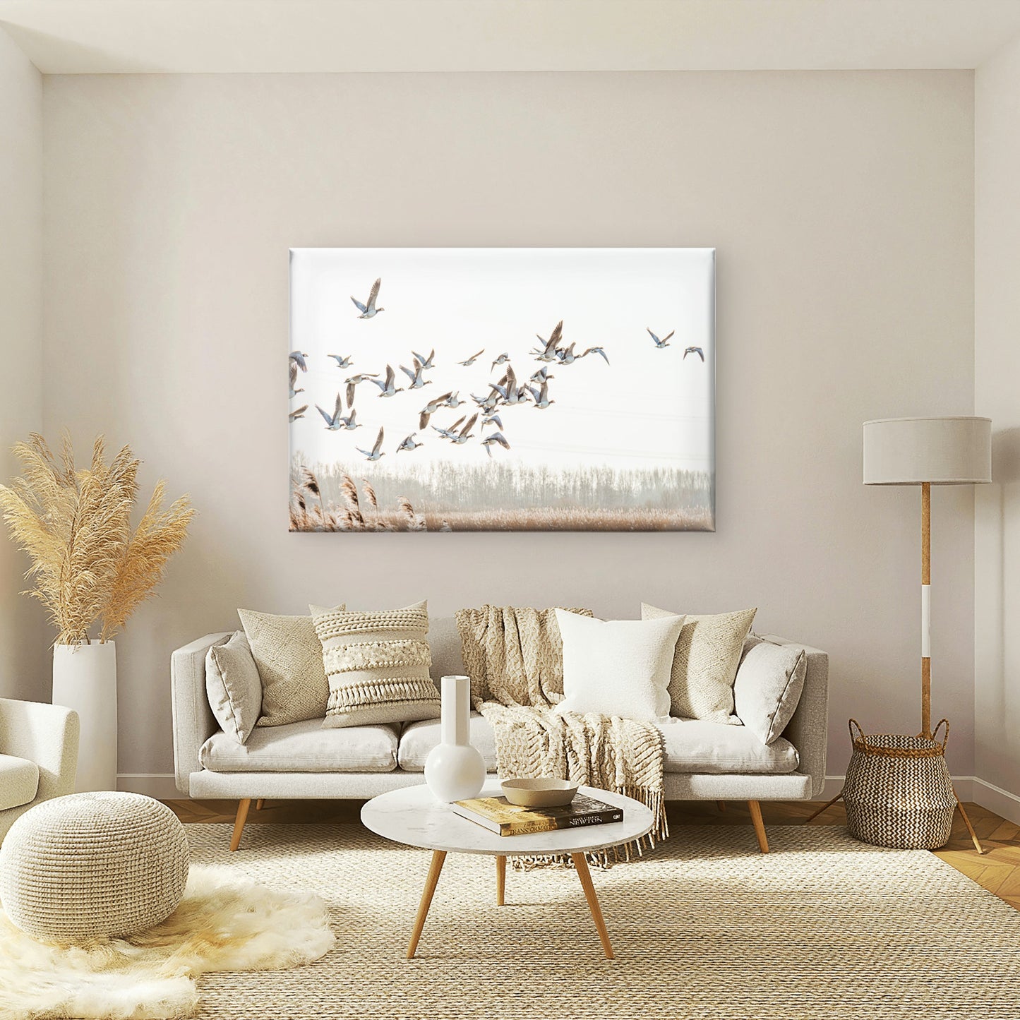 Neutral Toned Minimalist Flying Geese Birds Rustic Landscape  Wall Art Decor 100% Australian Made